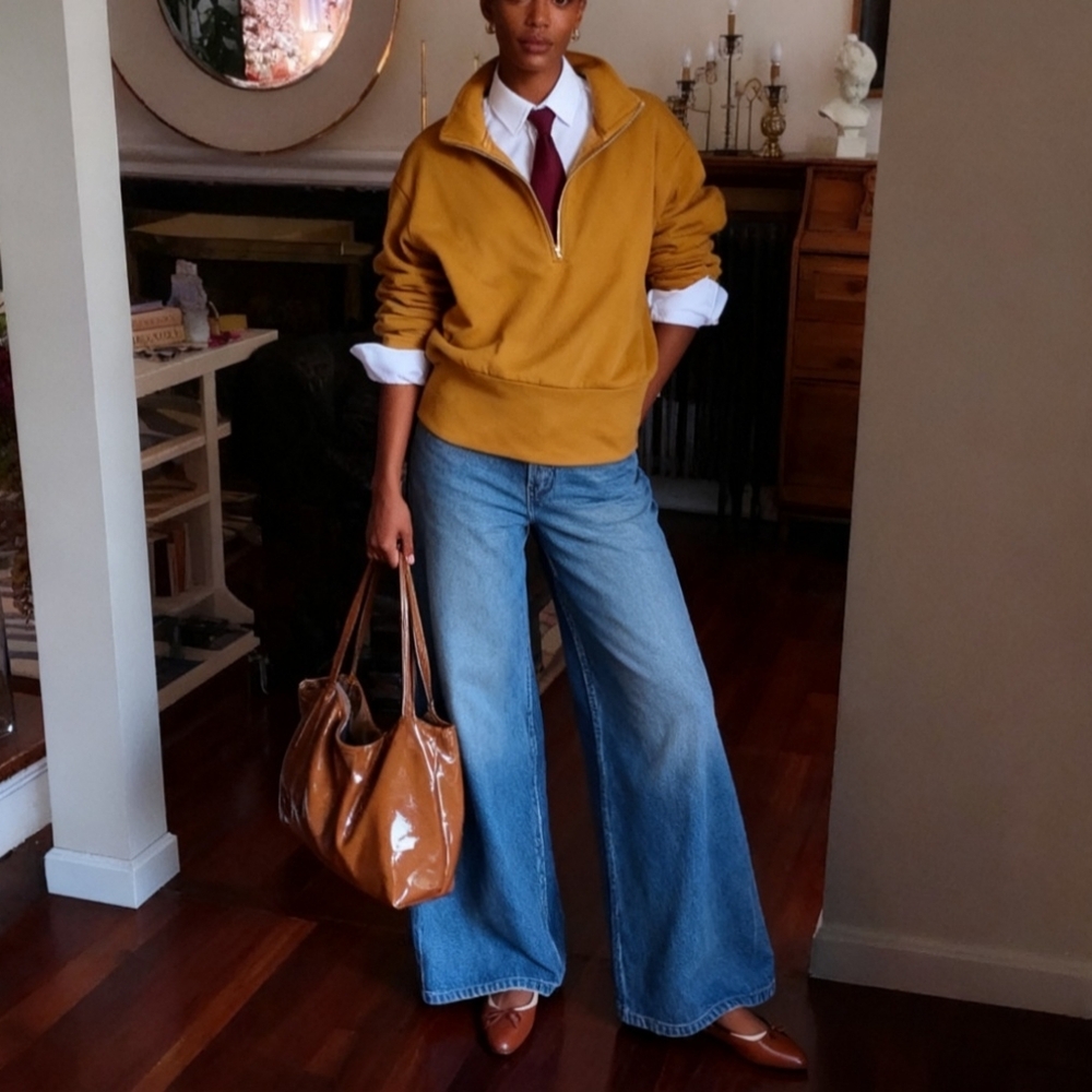 Women's Mustard Yellow Organic Cotton Half-Zip Sweatshirt